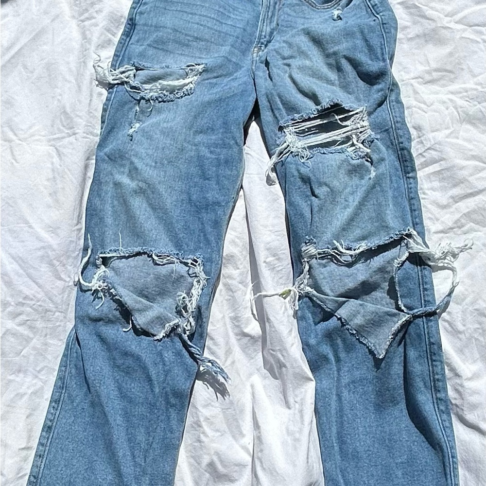 Hollister Men's Relaxed Fit Ripped Light Blue Jeans